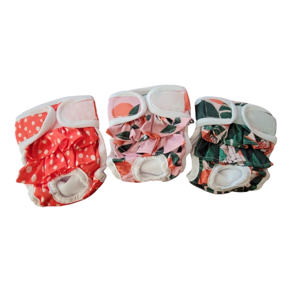 Washable Pet Female Diapers 3 Pack Ruffle Decor Reusable Small Dog In Heat, XS